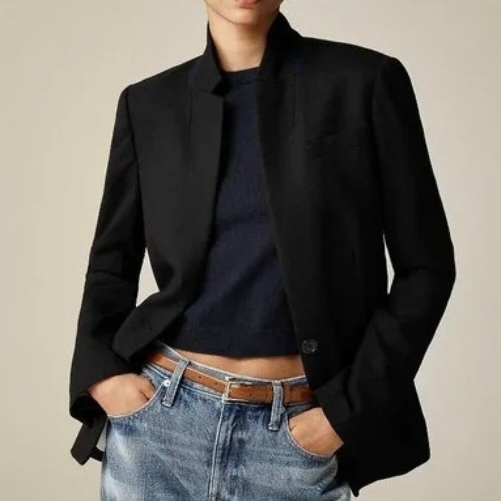 J. Crew Classic Black Regent Blazer Wool Jacket Preppy Academia Size 0